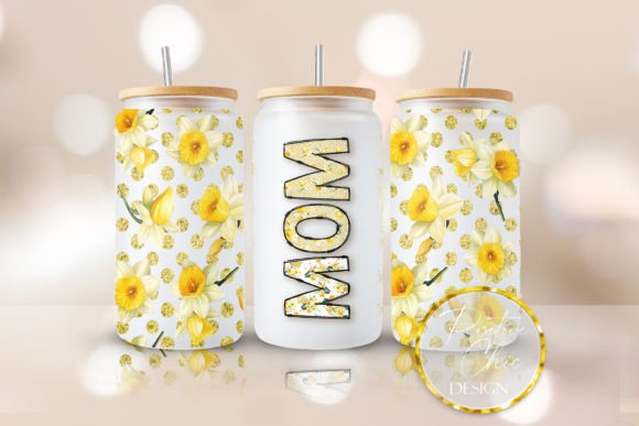 Floral Mom 16oz Glass Can Wrap PNG