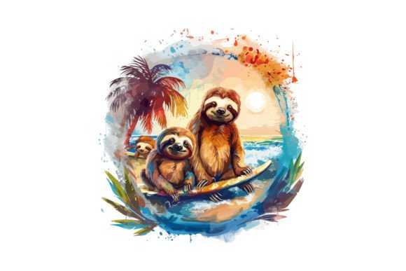 Mom and Baby Sloths: A Coastal Embroidery Gem